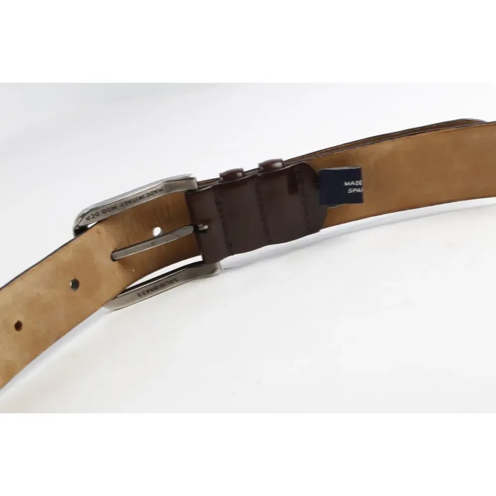 Mezlan Brown Leather Dress Belt Silver Square Buckle Double Loops Spain Size 36